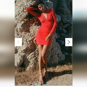 Anthropologie V-Neck Ruched Mesh Midi Dress NWT